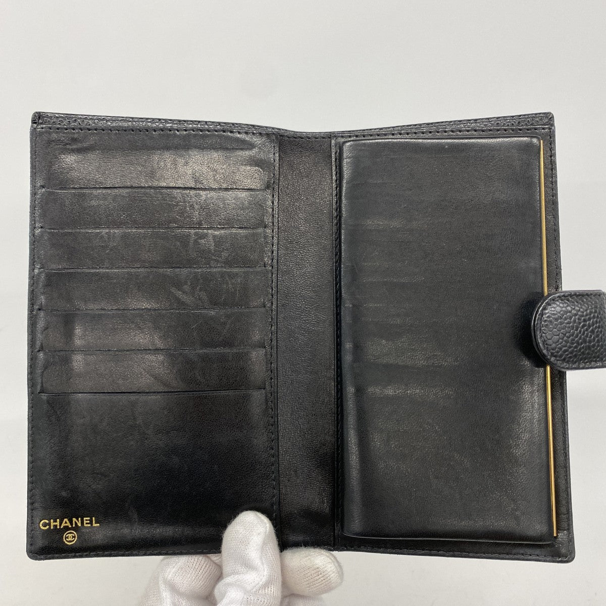 【5ic3706】シャネル 長財布 キャビアスキン ブラック ゴールド金具【中古】レディース