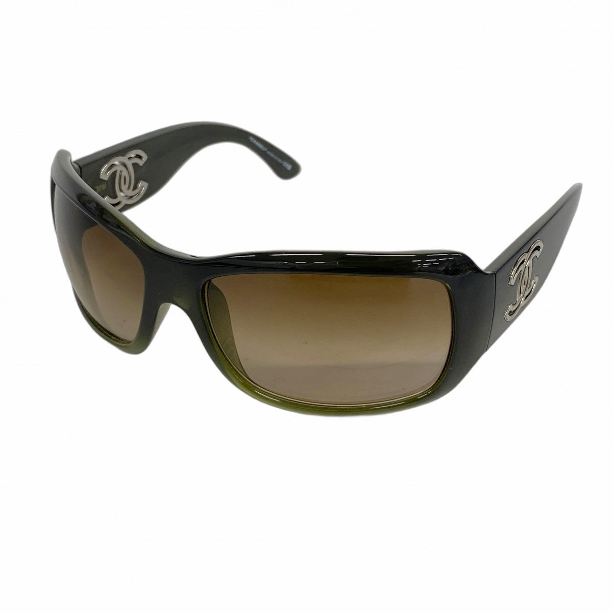 【5ic3707】シャネル サングラス 6018 プラスチック ブラック カーキ ブラウン シルバー金具【中古】レディース