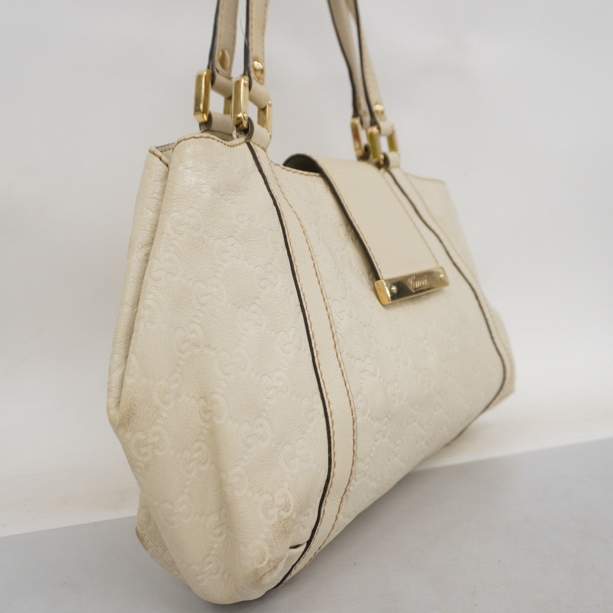 【5ic3728】グッチ ハンドバッグ グッチシマ 211937 レザー ホワイト シャンパンゴールド金具【中古】レディース