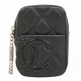 【5ic3739】シャネル ポーチ カンボン ラムスキン パテントレザー ブラック シルバー金具【中古】レディース