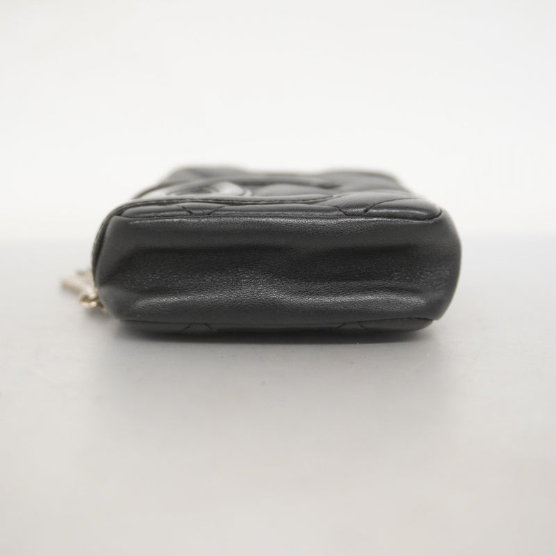 【5ic3739】シャネル ポーチ カンボン ラムスキン パテントレザー ブラック シルバー金具【中古】レディース