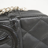 【5ic3739】シャネル ポーチ カンボン ラムスキン パテントレザー ブラック シルバー金具【中古】レディース