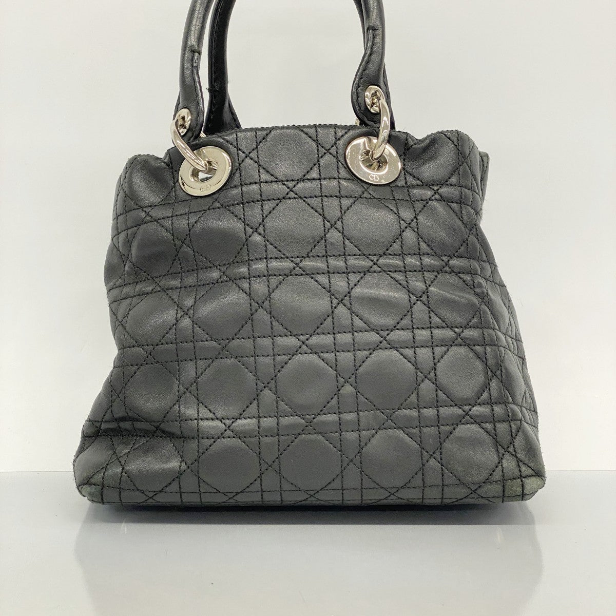 【5id4326-h】クリスチャンディオール ハンドバッグ カナージュ レザー ブラック シルバー金具【中古】レディース