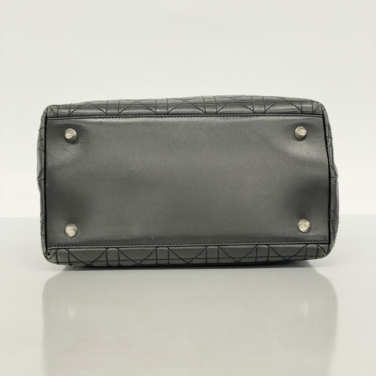 【5id4326-h】クリスチャンディオール ハンドバッグ カナージュ レザー ブラック シルバー金具【中古】レディース
