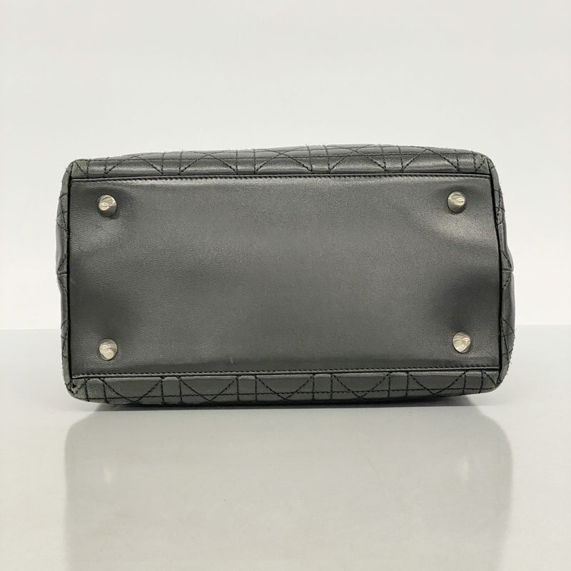 【5id4326-h】クリスチャンディオール ハンドバッグ カナージュ レザー ブラック シルバー金具【中古】レディース