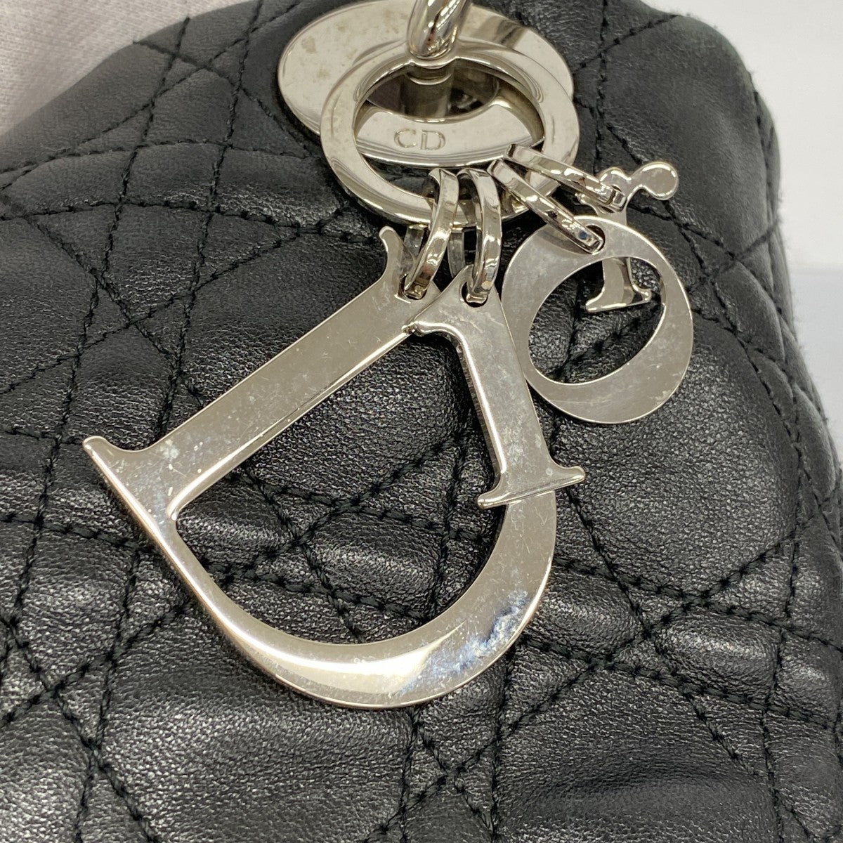 【5id4326-h】クリスチャンディオール ハンドバッグ カナージュ レザー ブラック シルバー金具【中古】レディース
