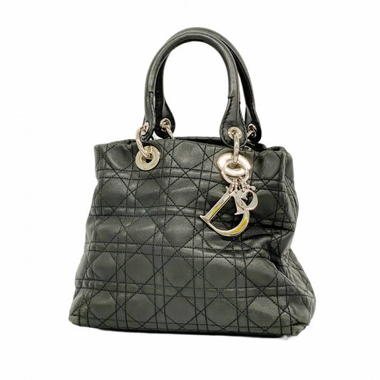 【5id4326-h】クリスチャンディオール ハンドバッグ カナージュ レザー ブラック シルバー金具【中古】レディース