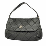 【5id4327-h】シャネル ショルダーバッグ ワイルドステッチ レザー ブラック シルバー金具【中古】レディース