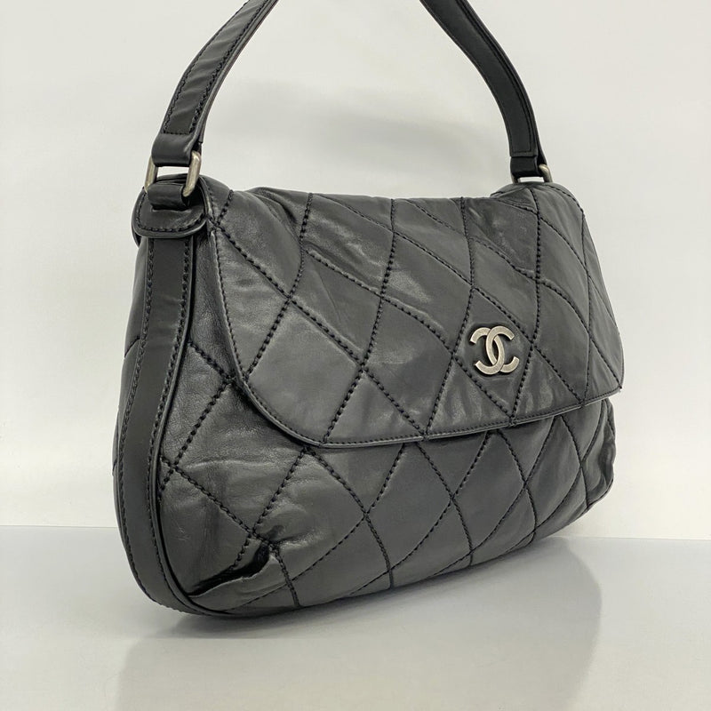【5id4327-h】シャネル ショルダーバッグ ワイルドステッチ レザー ブラック シルバー金具【中古】レディース
