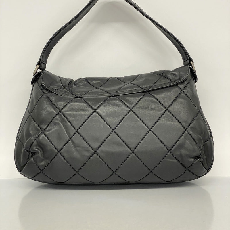 【5id4327-h】シャネル ショルダーバッグ ワイルドステッチ レザー ブラック シルバー金具【中古】レディース