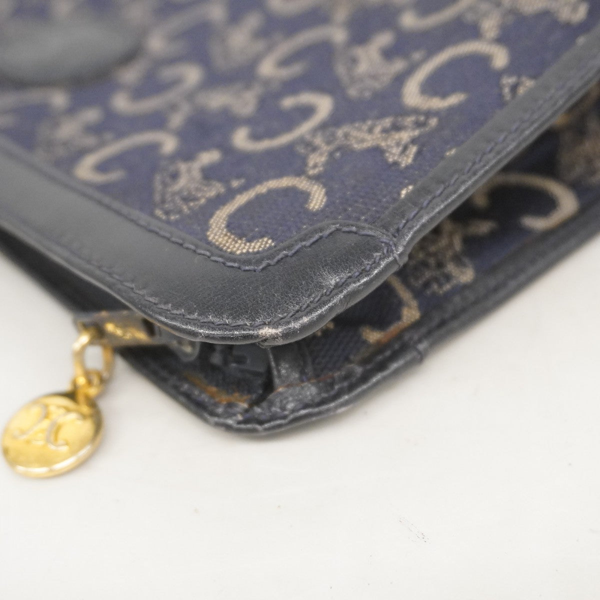 【5id4365】セリーヌ クラッチバッグ Cマカダム キャンバス ネイビー ゴールド金具【中古】メンズ レディース ユニセックス