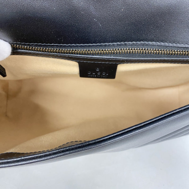 【5id4385】グッチ ショルダーバッグ GGマーモント 443497 レザー ブラック ゴールド金具【中古】レディース