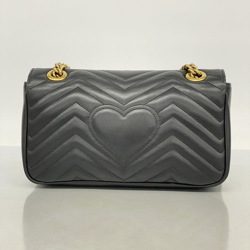 【5id4385】グッチ ショルダーバッグ GGマーモント 443497 レザー ブラック ゴールド金具【中古】レディース