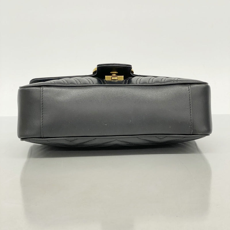 【5id4385】グッチ ショルダーバッグ GGマーモント 443497 レザー ブラック ゴールド金具【中古】レディース