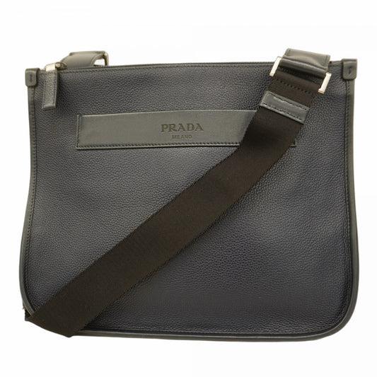 【5id4457】プラダ ショルダーバッグ レザー ネイビー ブラック シルバー金具【中古】メンズ