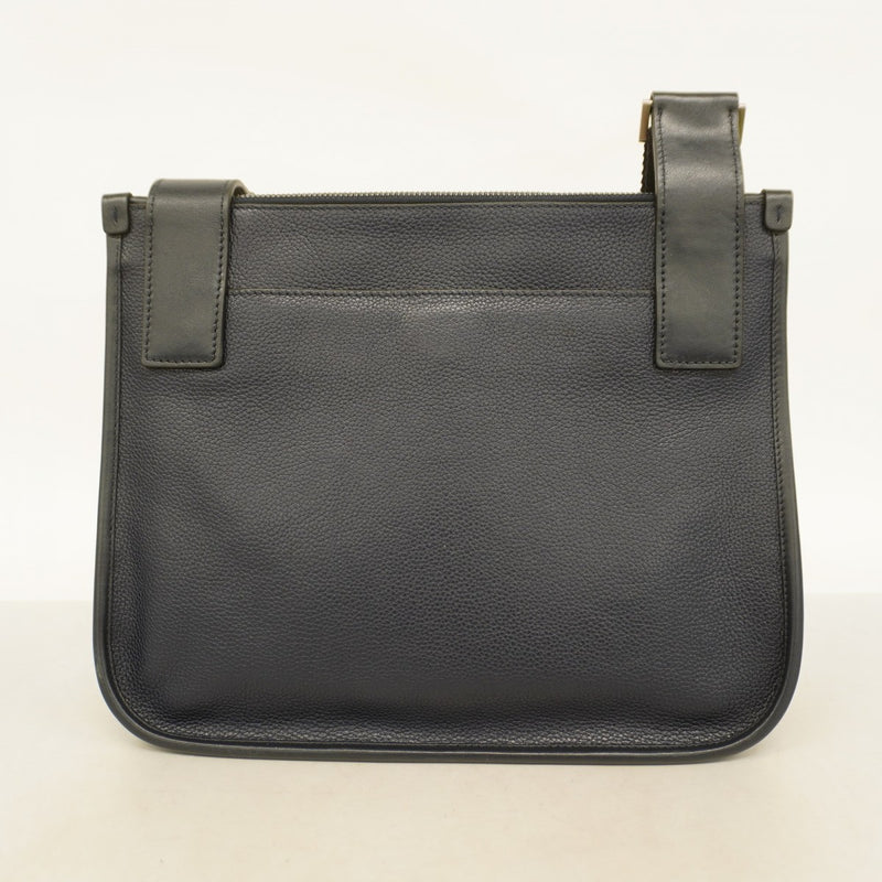 【5id4457】プラダ ショルダーバッグ レザー ネイビー ブラック シルバー金具【中古】メンズ
