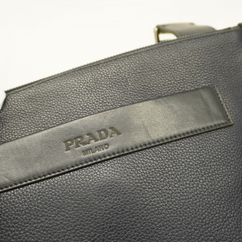 【5id4457】プラダ ショルダーバッグ レザー ネイビー ブラック シルバー金具【中古】メンズ