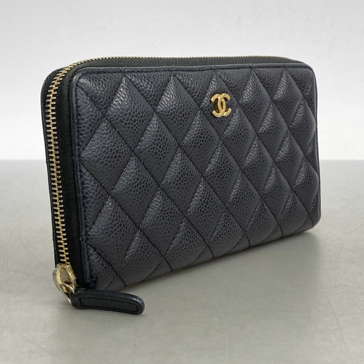 シャネル キャビアスキン マトラッセ ブラック フラップ 長財布 ゴールド金具 CHANEL シャネル 財布 マトラッセ レディース ブランド 長財布