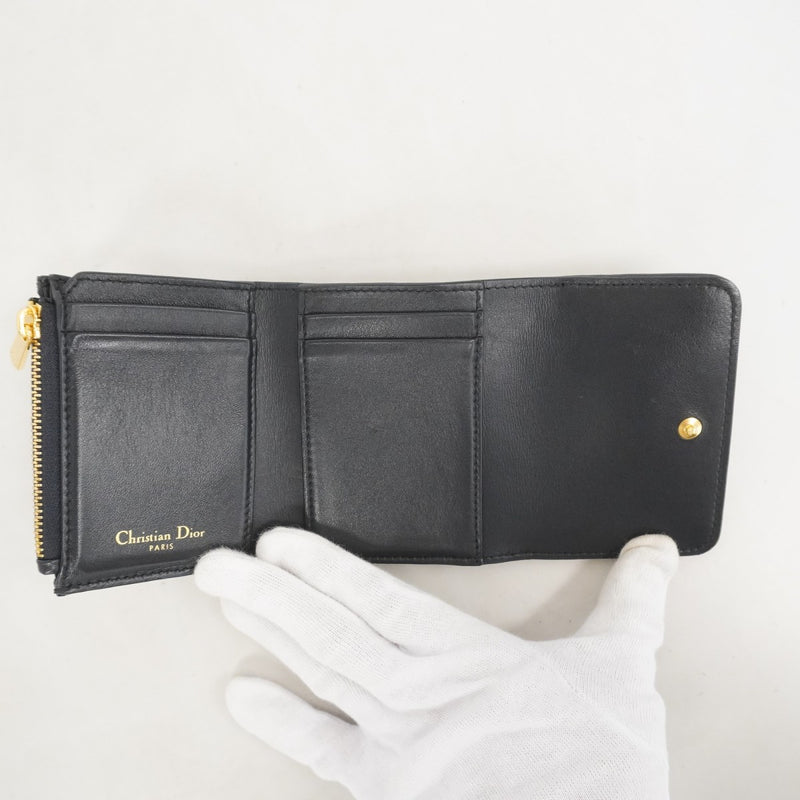 ★SALE【5id5033】クリスチャンディオール 三つ折り財布 トロッター キャンバス ネイビー ゴールド金具【中古】レディース