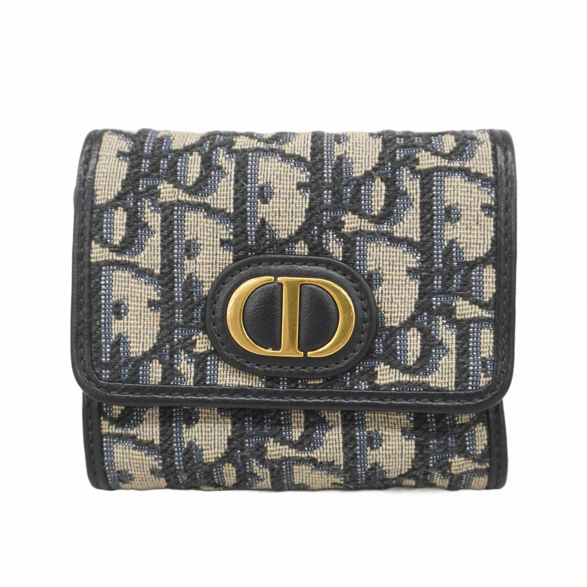 ★SALE【5id5033】クリスチャンディオール 三つ折り財布 トロッター キャンバス ネイビー ゴールド金具【中古】レディース