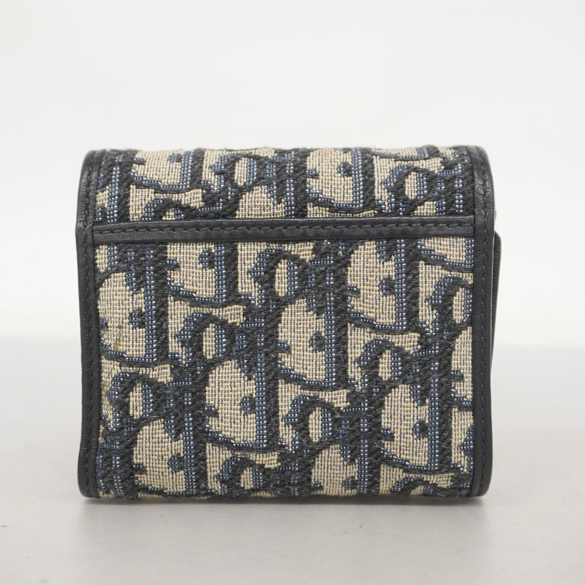 ★SALE【5id5033】クリスチャンディオール 三つ折り財布 トロッター キャンバス ネイビー ゴールド金具【中古】レディース