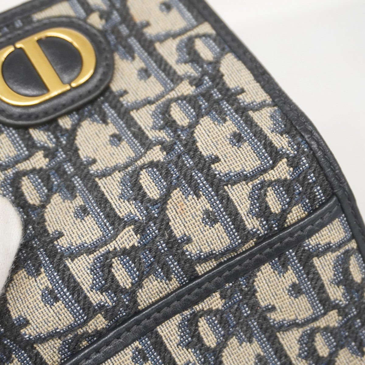 ★SALE【5id5033】クリスチャンディオール 三つ折り財布 トロッター キャンバス ネイビー ゴールド金具【中古】レディース