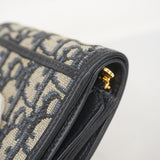 ★SALE【5id5033】クリスチャンディオール 三つ折り財布 トロッター キャンバス ネイビー ゴールド金具【中古】レディース