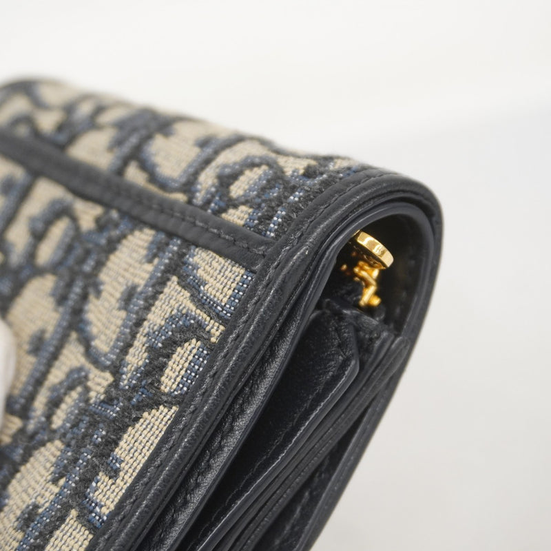 ★SALE【5id5033】クリスチャンディオール 三つ折り財布 トロッター キャンバス ネイビー ゴールド金具【中古】レディース