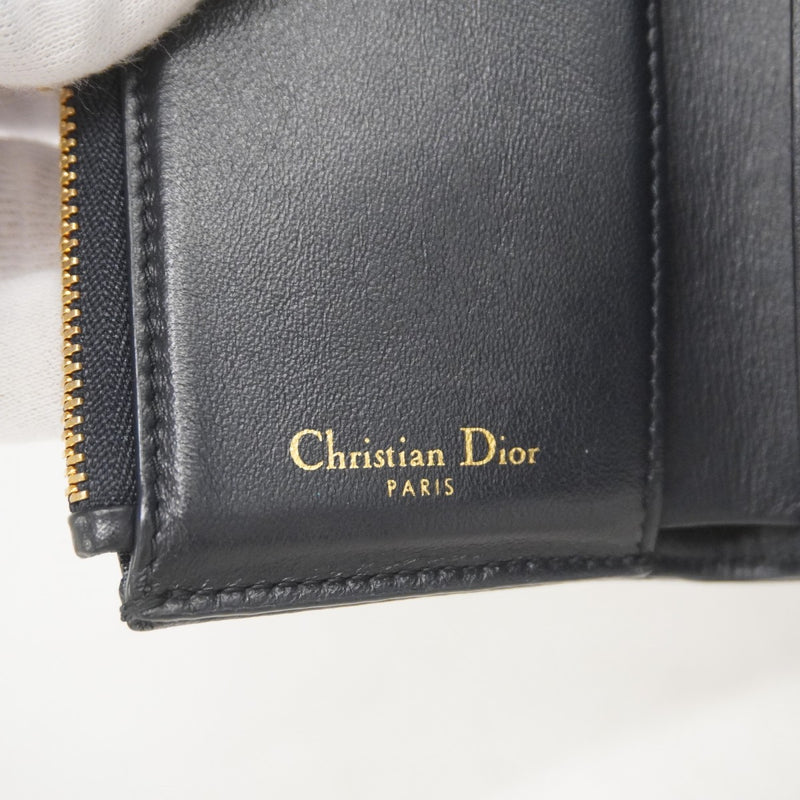 ★SALE【5id5033】クリスチャンディオール 三つ折り財布 トロッター キャンバス ネイビー ゴールド金具【中古】レディース