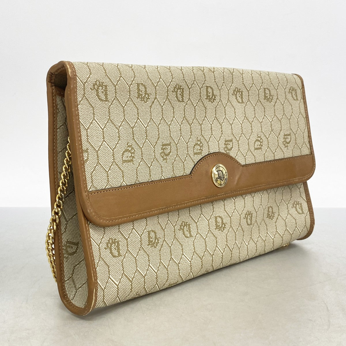 ★SALE【5ie5728】クリスチャンディオール ショルダーバッグ ハニカム PVC ベージュ ブラウン ゴールド金具【中古】レディース