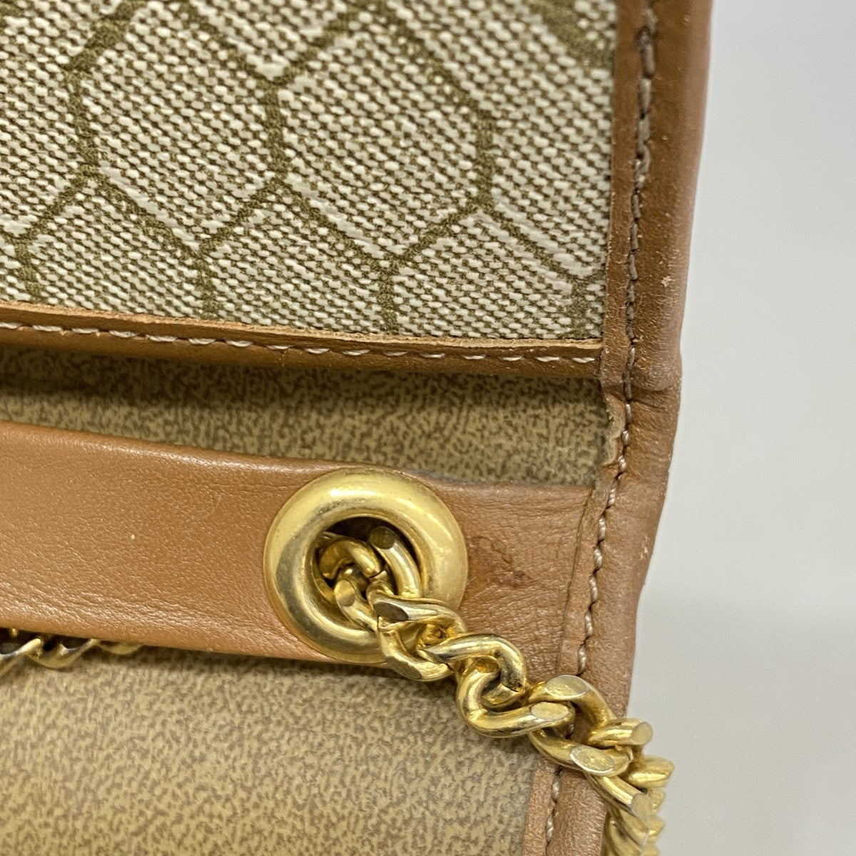 ★SALE【5ie5728】クリスチャンディオール ショルダーバッグ ハニカム PVC ベージュ ブラウン ゴールド金具【中古】レディース