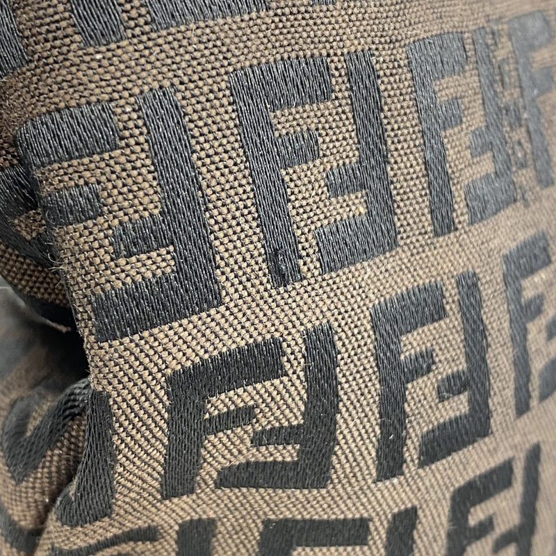 【5ie5851】フェンディ ショルダーバッグ ズッキーノ ナイロンキャンバス ブラウン ブラック ピンクゴールド金具【中古】レディース