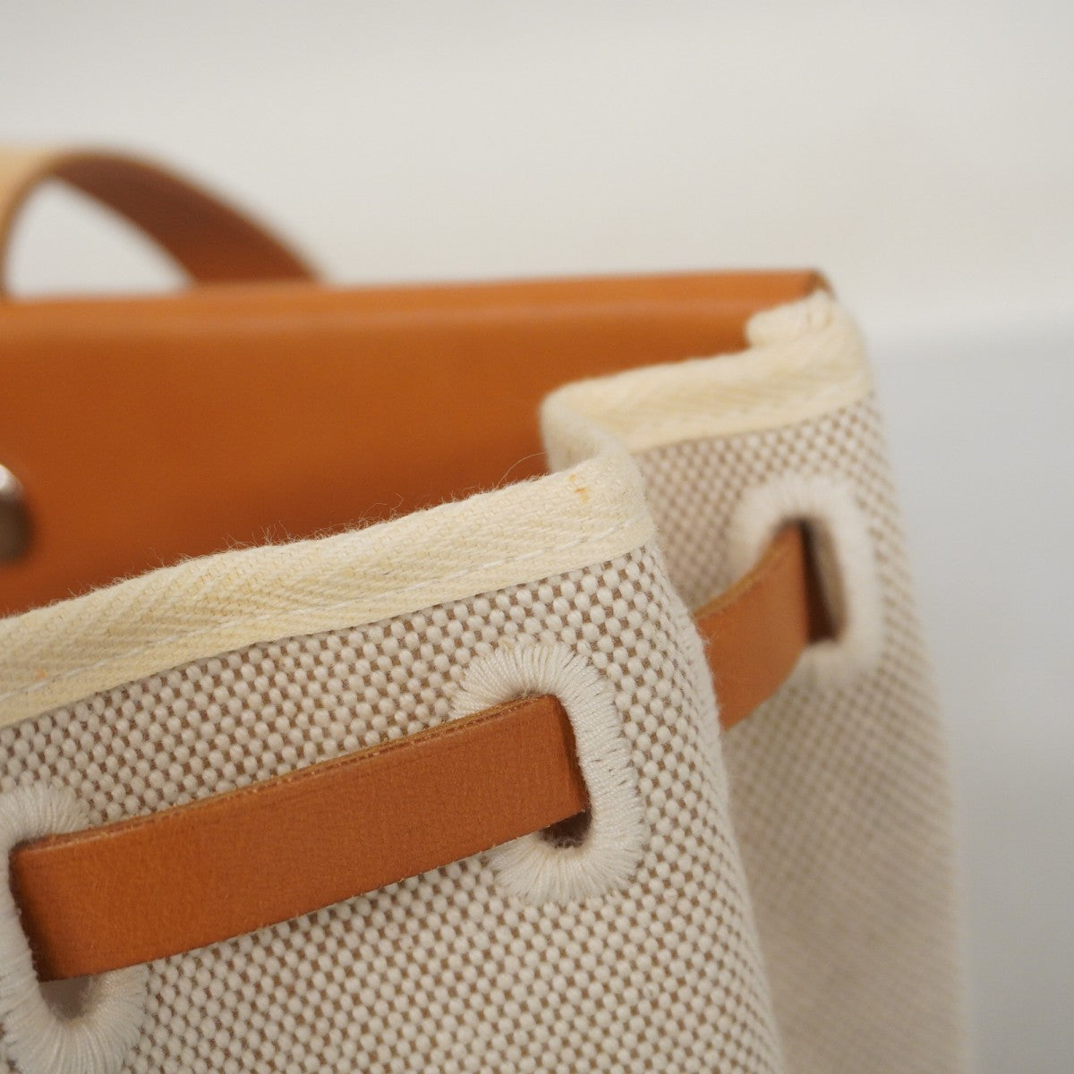 【5ie5921-h】エルメス トートバッグ エールバッグカバスMM トワルアッシュ ナチュラル シルバー金具 □F刻印【中古】レディース