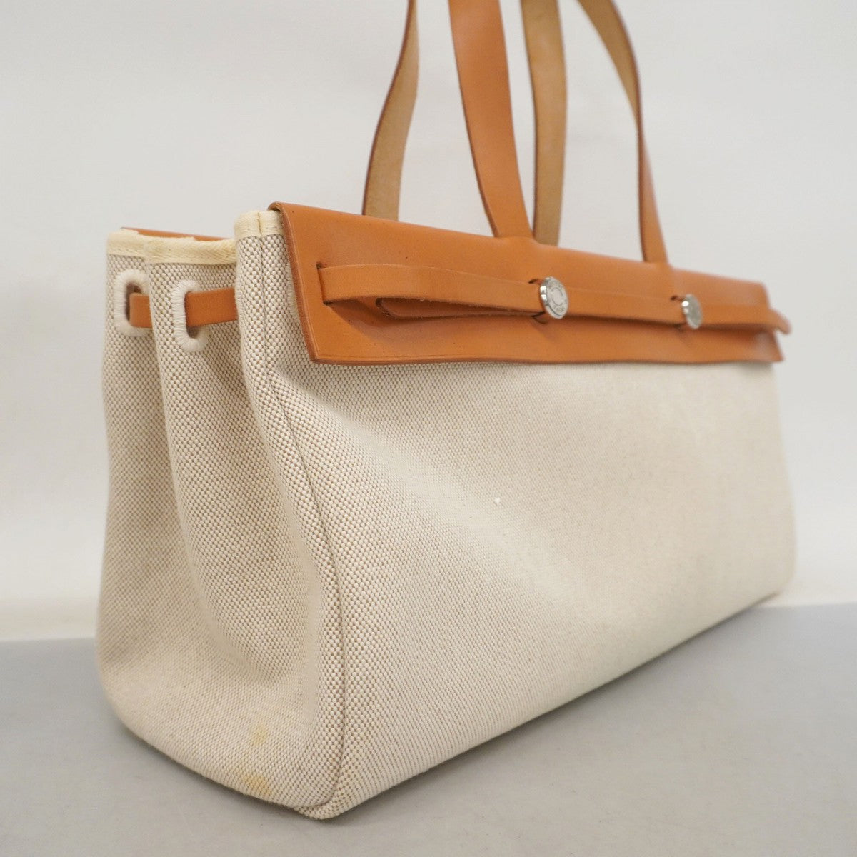 【5ie5921-h】エルメス トートバッグ エールバッグカバスMM トワルアッシュ ナチュラル シルバー金具 □F刻印【中古】レディース