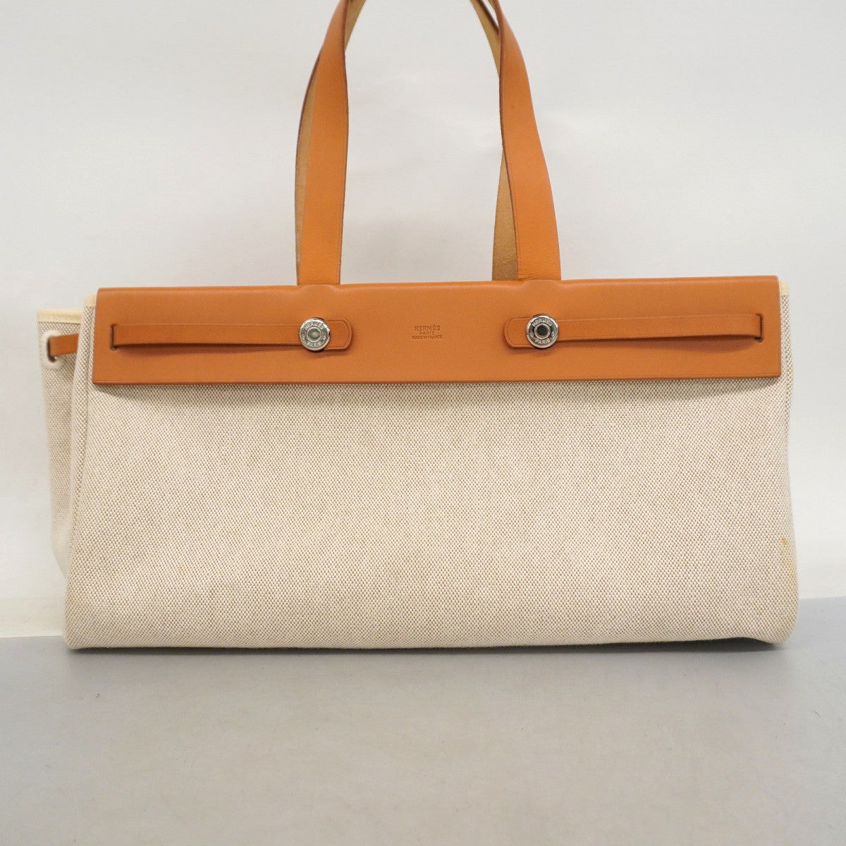 【5ie5921-h】エルメス トートバッグ エールバッグカバスMM トワルアッシュ ナチュラル シルバー金具 □F刻印【中古】レディース