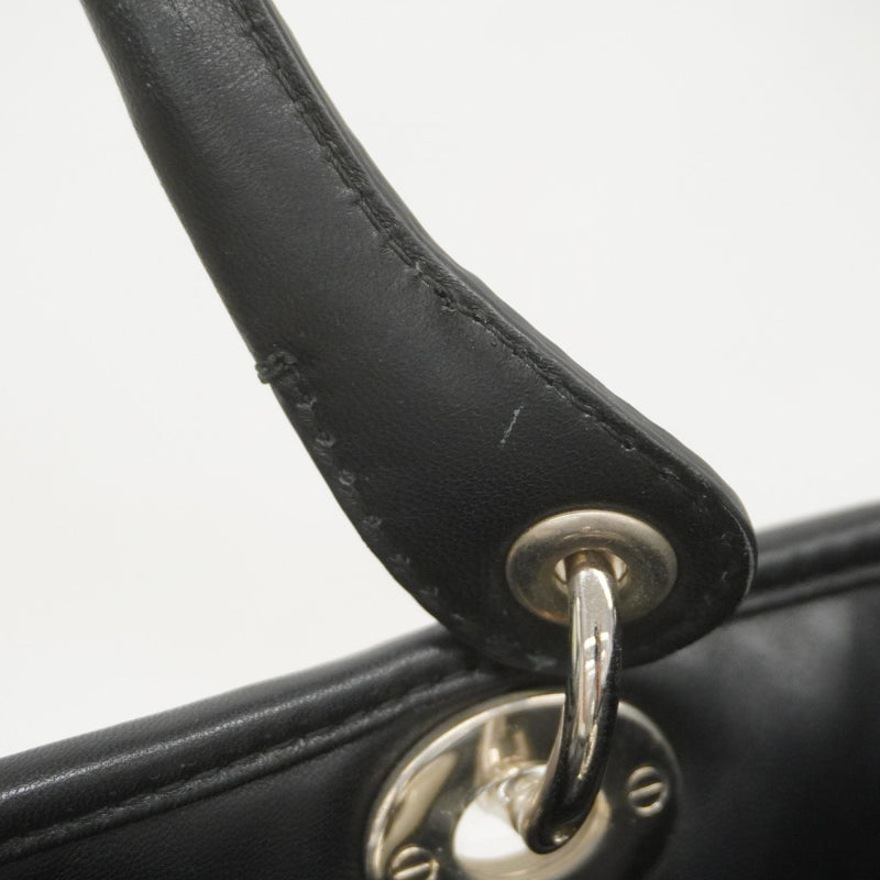 【5ie5953-h】クリスチャンディオール トートバッグ カナージュ レザー ブラック シルバー金具【中古】レディース