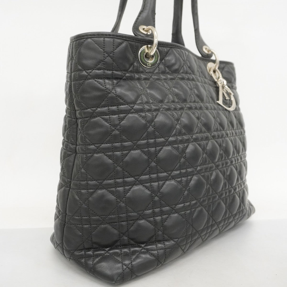 【5ie5953-h】クリスチャンディオール トートバッグ カナージュ レザー ブラック シルバー金具【中古】レディース