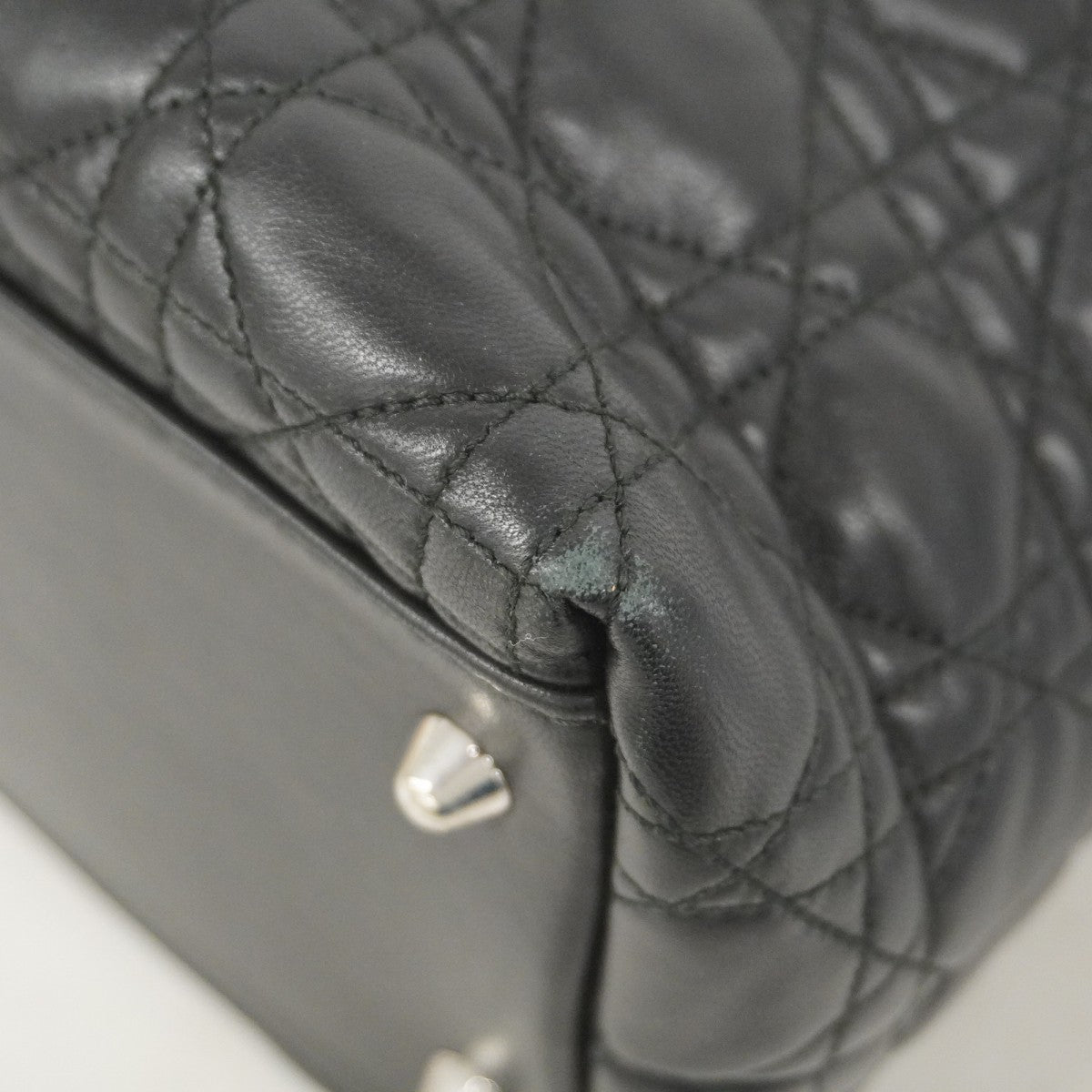 【5ie5953-h】クリスチャンディオール トートバッグ カナージュ レザー ブラック シルバー金具【中古】レディース