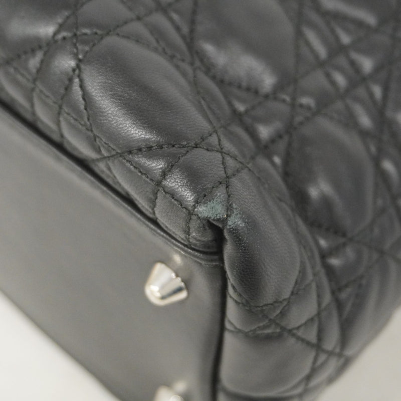 【5ie5953-h】クリスチャンディオール トートバッグ カナージュ レザー ブラック シルバー金具【中古】レディース