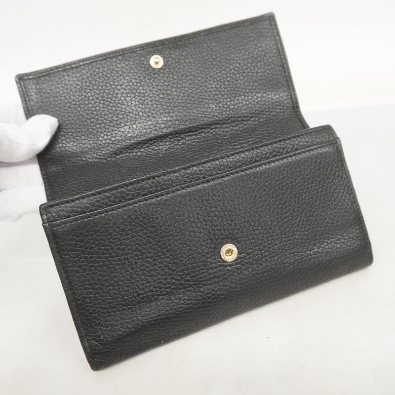 【5ie5969-h】グッチ 長財布 インターロッキングG 598206 レザー ブラック シャンパンゴールド金具【中古】レディース