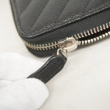 【5ie5971-h】シャネル 長財布 Vステッチ キャビアスキン ブラック シルバー金具【中古】レディース