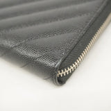 【5ie5971-h】シャネル 長財布 Vステッチ キャビアスキン ブラック シルバー金具【中古】レディース