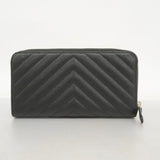 【5ie5971-h】シャネル 長財布 Vステッチ キャビアスキン ブラック シルバー金具【中古】レディース