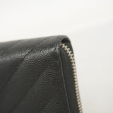 【5ie5971-h】シャネル 長財布 Vステッチ キャビアスキン ブラック シルバー金具【中古】レディース