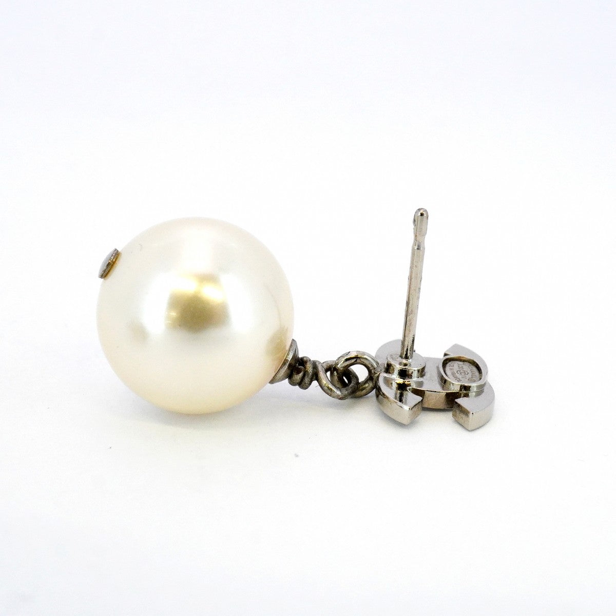 【5jgb0374】シャネル ピアス ココマーク メタル フェイクパール ラインストーン シルバー【中古】レディース