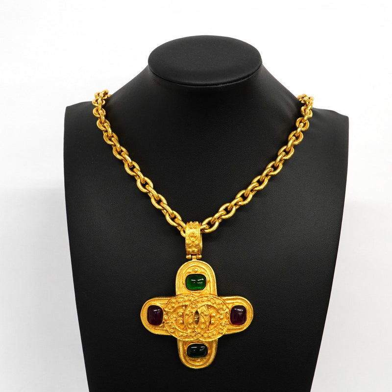【5jgb0442】シャネル ネックレス ヴィンテージ ココマーク GPメッキ グリポア ゴールド グリーン レッド【中古】レディース