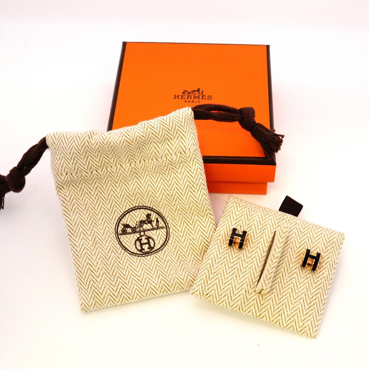 【5jgb0495】エルメス ピアス ポップアッシュ ミニ GPメッキ ブラック ピンクゴールド【中古】レディース