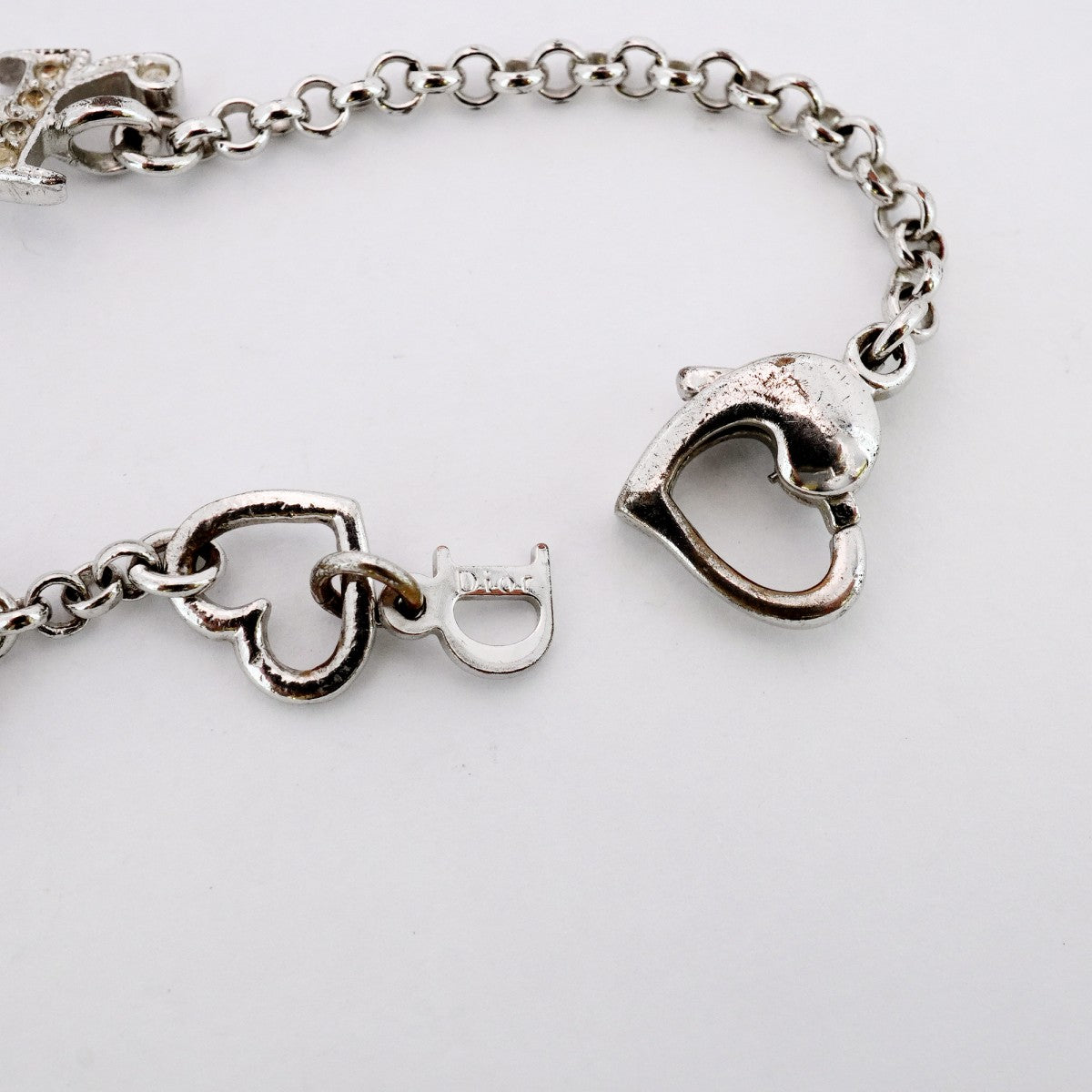 【美品】クリスチャンディオール Diorロゴ ハートブレスレット ラインストーン ディオールChristian Dior ロゴハート ラインストーン
