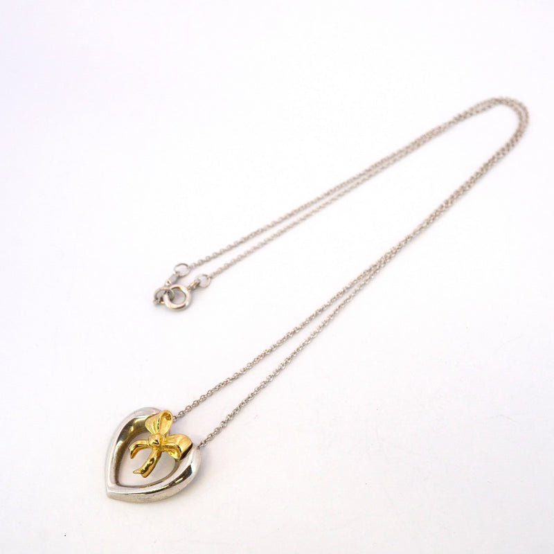 ティファニー　ハートリボンコンビネックレス　チェーン41.5㎝シルバー×ゴールド 5jib0752】ティファニー ネックレス ハート/リボン K18YG