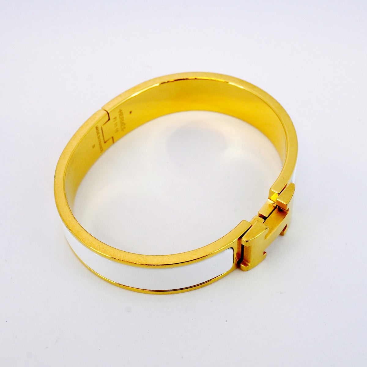【美品】HERMES バングル　クリッククラックPM ホワイト　ゴールド HERMES クリッククラック H PM GP ゴールド×ホワイト ブレスレット